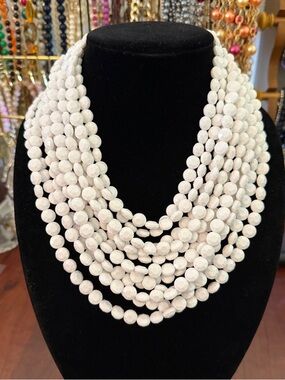 Multi-Strand Elegant White Beaded Necklace